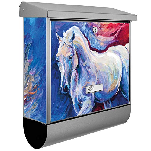 banjado® Burgwächter Briefkasten Edelstahl 38x39x12cm mit Motiv Schimmel/Briefkasten Edelstahl ohne Zeitungsfach/Briefkasten grau/Postkasten inkl. Montagematerial & 2 Schlüsseln