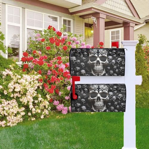 Briefkastenabdeckung, magnetisch, 53,3 x 45,7 cm, Schwarz und Weiß, Totenköpfe, Briefkasten, Willkommensbriefkasten, Außenbriefkasten-Abdecku ng, Dekoration für Hof, Briefkasten, Garten,