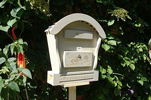 BTV HBK-RD-HELLGRAU Briefkasten, Holzbriefkasten hell grau Weiss weiß Amazon Silbergrau Briefkästen Postkasten Runddach