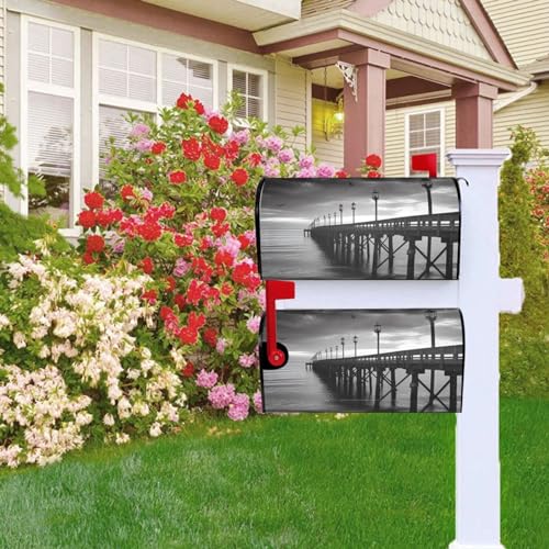 Briefkastenabdeckung Schwarz Weiß Strand Pier Briefkastenabdeckungen 64,8 x 53,3 cm Magnetische Briefkastenabdeckung für Garten Briefkasten Wraps Briefkastenabdeckung Winter Briefkastenabdeckung