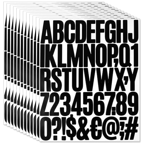 12 Blätt Buchstaben Aufkleber,600 Stk Schwarz Klebebuchstaben Aufkleber,Buchstaben Nummern Aufkleber,Selbstklebende Vinyl Buchstaben Zahlen,für Briefkasten Schilder Tür Adressnummer DIY Scrapbooking