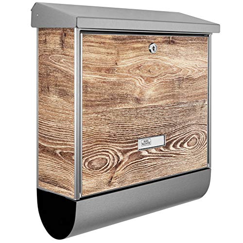 banjado® Burgwächter Briefkasten Edelstahl 38x39x12cm mit Motiv Maserung/Briefkasten Edelstahl ohne Zeitungsfach/Briefkasten grau/Postkasten inkl. Montagematerial & 2 Schlüsseln