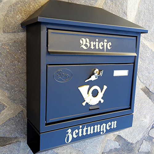 Naturholz-Schreinermeiste r Großer Briefkasten/Postkasten XXL Schwarz Matt mit Zeitungsrolle Zeitungsfach Schrägdach Trapezdach
