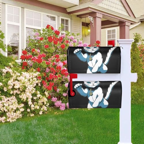 Briefkastenabdeckung, magnetisch, 64,8 x 53,3 cm, weiße Katze, springender Briefkasten, Willkommensbriefkasten, Außenbriefkastenabdeckun g, Dekoration für Hof, Briefkasten, Abdeckung, Garten,