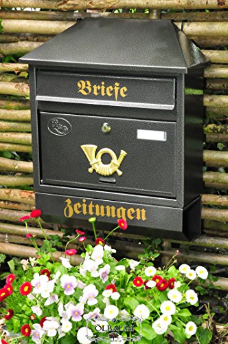 BTV Großer Briefkasten XXL, verzinkt mit Rostschutz W/a Walmdach schwarz anthrazit dunkelgrau Zeitungsfach Zeitungsrolle Postkasten
