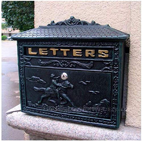 YLKCU Briefkästen postkasten Wetterfester Außenbriefkasten, Briefkästen für den an der Wand montierten verschlossenen Briefkasten Dekorativer Außenbriefkasten Gusseisen -Grün