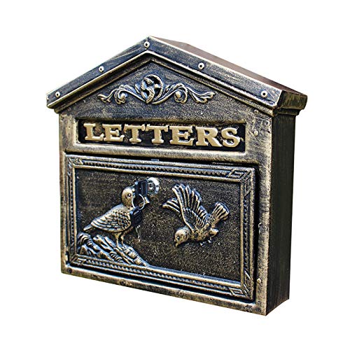UTHTY Briefkasten zur Wandmontage Vintage Briefkasten Postkasten Briefkasten Antik Oxidfarbe Gusseisen for Wandmontage Vögel - Bronze, Grün (Size : Bronze)