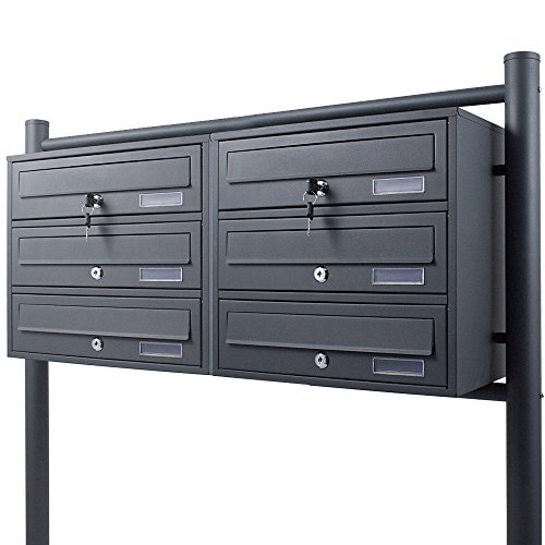 BITUXX® Stand-Briefkastenanlage Postkasten Letterbox Mailbox Doppelt mit 6 Fächer Dunkelgrau Anthrazit