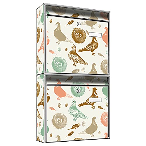 banjado® Briefkastenanlage 2 Fach 36x64x10cm mit Motiv/Briefkasten groß mit Namensschild/Postkasten A4 Einwurf inkl. Montagematerial & je 2 Schlüsseln/Briefkasten ohne Zeitungsfach