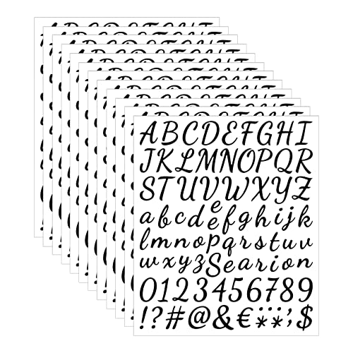 1008 Stück 12 Blätter Buchstaben Aufkleber Selbstklebende Klebebuchstaben Zahlen Selbstklebende Buchstaben Nummern Aufkleber für Briefkasten Schilder Tür Adressnummer DIY Scrapbooking, Schwarz