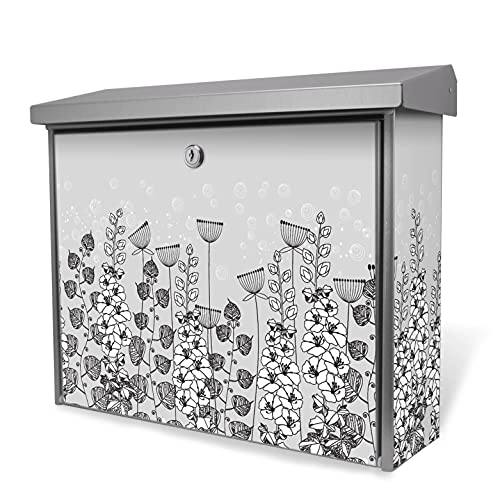 banjado® Burgwächter Briefkasten Edelstahl 38,5x31,5x12cm mit Motiv Wegesrand/Briefkasten Edelstahl ohne Zeitungsfach/Briefkasten grau/Postkasten inkl. Montagematerial & 2 Schlüsseln