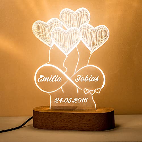 Personalisierte Herz-Leuchte mit Namensgravur als Geschenk-Idee für besondere Glücksmomente:Hochzeit, Geburtstag, Jahrestag oder Valentinstag | 14x20cm | Ewigkeit