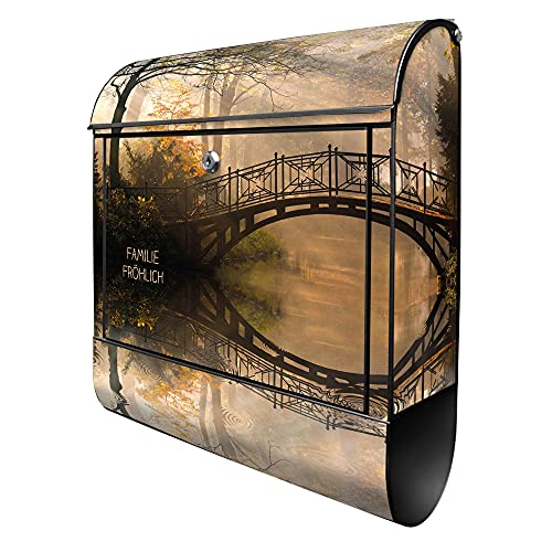banjado® Design personalisiert Motiv Garten 39x47x14cm & 2 Schlüssel   Stahl schwarz Zeitungsfach pulverbeschichtet   Postkasten A4 Einwurf inkl. Montagematerial