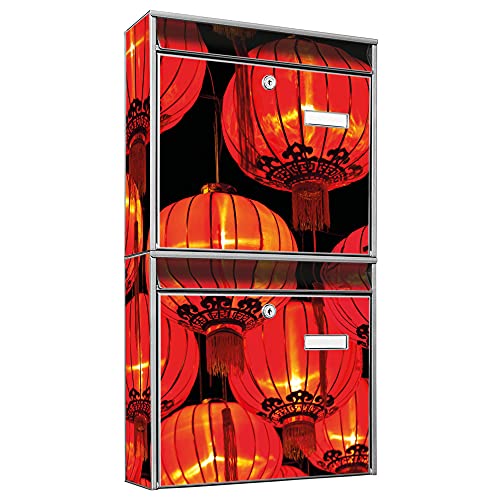 banjado® Briefkastenanlage 2 Fach 36x64x10cm mit Motiv/Briefkasten groß mit Namensschild/Postkasten A4 Einwurf inkl. Montagematerial & je 2 Schlüsseln/Briefkasten ohne Zeitungsfach