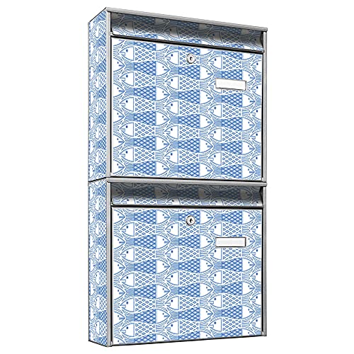 banjado® Briefkastenanlage 2 Fach 36x64x10cm mit Motiv/Briefkasten groß mit Namensschild/Postkasten A4 Einwurf inkl. Montagematerial & je 2 Schlüsseln/Briefkasten ohne Zeitungsfach