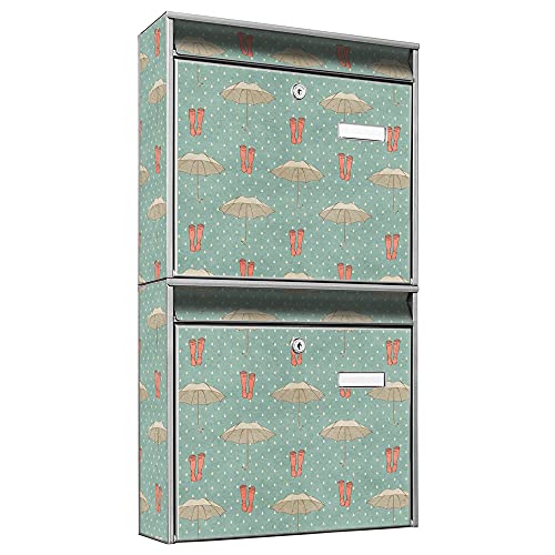 banjado® Briefkastenanlage 2 Fach 36x64x10cm mit Motiv/Briefkasten groß mit Namensschild/Postkasten A4 Einwurf inkl. Montagematerial & je 2 Schlüsseln/Briefkasten ohne Zeitungsfach
