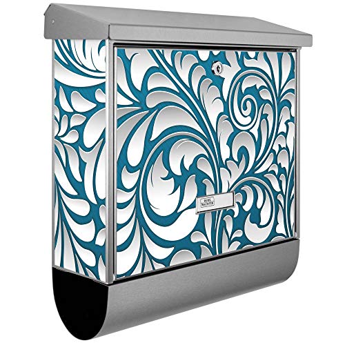 banjado® Burgwächter Briefkasten Edelstahl 38x39x12cm mit Motiv Opulente Ranke/Briefkasten Edelstahl ohne Zeitungsfach/Briefkasten grau/Postkasten inkl. Montagematerial & 2 Schlüsseln