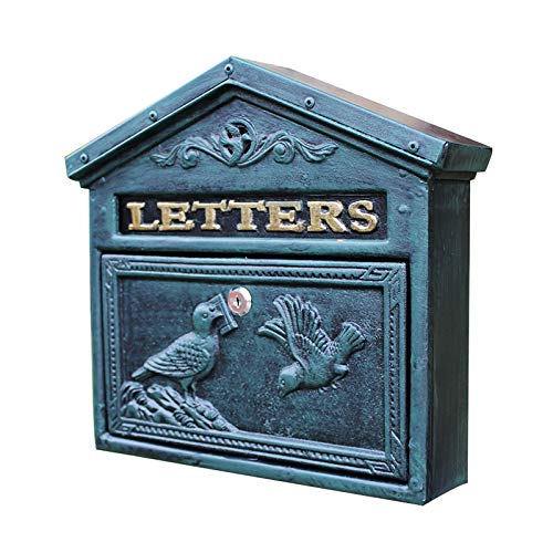 Vintage Briefkasten Postkasten Briefkasten Antik Oxidfarbe Gusseisen for Wandmontage Vögel - Bronze, Grün (Size : Green)