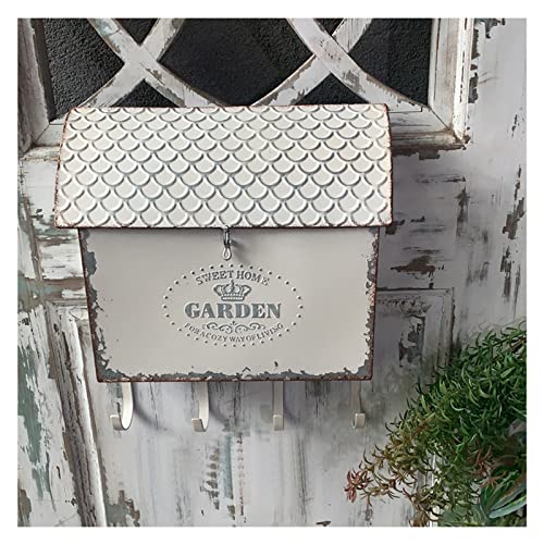 SHEHello Vintage Stil Briefkasten mit Haken Weiß Wandhalterung Briefkasten für Außen Garten Dekoration Inspiriert Shabby Post Mailbox Design Groß Deko Briefkasten