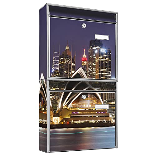 banjado® Briefkastenanlage 2 Fach 36x64x10cm mit Motiv/Briefkasten groß mit Namensschild/Postkasten A4 Einwurf inkl. Montagematerial & je 2 Schlüsseln/Briefkasten ohne Zeitungsfach