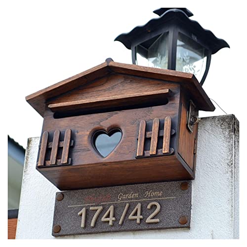 Briefkasten aus Holz, Briefkasten, Wandhalterung mit Schloss und Schlüsseln – Vintage-Briefkästen für Baum, Veranda, Garten und Innen- und Außenbereich