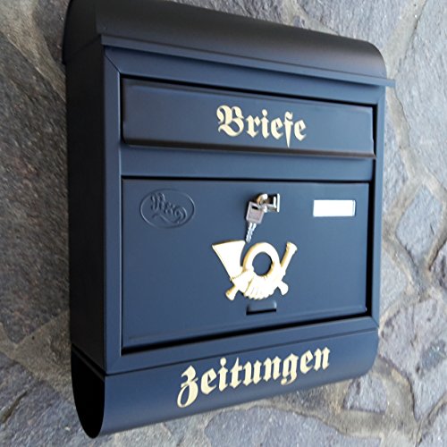 Eigenmarke Großer Briefkasten/Postkasten XXL Schwarz Matt mit Zeitungsrolle Runddach
