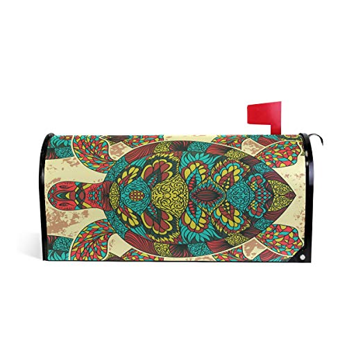 Linomo Magnetbriefkasten-Abdecku ng, Vintage, bunt, Schildkröte, Briefkasten-Abdeckung, für Zuhause, Garten, Hof, Außendekoration, für Übergröße 63,5 x 53,3 cm