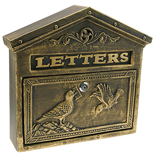 PrimeMatik - Briefkasten Postkasten Retro Antik Vintage Gusseisen Schwarze Oxid für wallmount Vögel