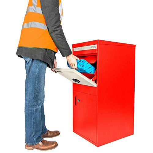 Smart Parcel Box XL rot 49x45x103 cm, Paketbriefkasten zur Wand- oder Bodenmontage, Paketbox für Zuhause & Unternehmen, Briefkasten für Pakete & Briefe, Entnahme hinten & vorne