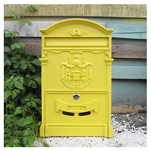 Metall Retro Briefkasten Wand Montiert Mail Sicher Verriegelung Mail-Box Top Loading Tor Dekorative Vintage-Stil Brief Vorschlag Box (Farbe : Yellow, Größe : 41 * 26 * 9cm)