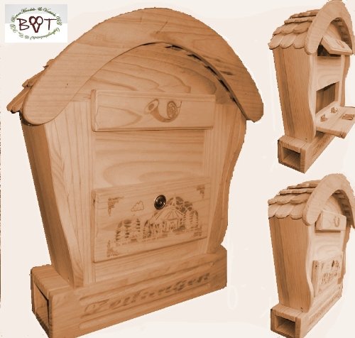 HBK-RD-NATUR Holz-Briefkasten, Briefkasten mit Holz - Deko aus Holz No 1 HOLZ NATUR HELL ideal für Holzhäuser Fertighäuser und Eingänge Briefkästen Postkasten Runddach