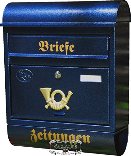 BTV Großer Massivstahl-Briefkasten XXL, verzinkt mit Rostschutz Runddach R blau edelblau dunkelblau Metall Zeitungsfach Zeitungsrolle Postkasten