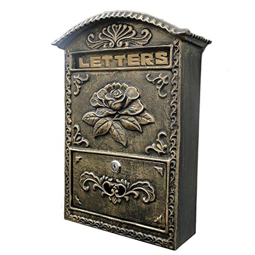 Briefkasten Jahrgang Bronze, Abschließbar Mailbox für Die Wandmontage mit Rosenrelief, Wohn Sichern Postfach Abschließen