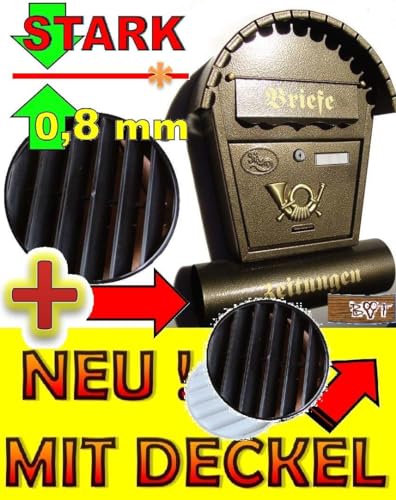 Großer Briefkasten RB/m Design Briefkästen mit Deckel Abdeckung als Schutz für Zeitungen für alle kreisrunden Zeitungsfächer oder Zeitungsrollen