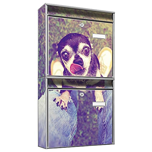banjado® Briefkastenanlage 2 Fach 36x64x10cm mit Motiv/Briefkasten groß mit Namensschild/Postkasten A4 Einwurf inkl. Montagematerial & je 2 Schlüsseln/Briefkasten ohne Zeitungsfach