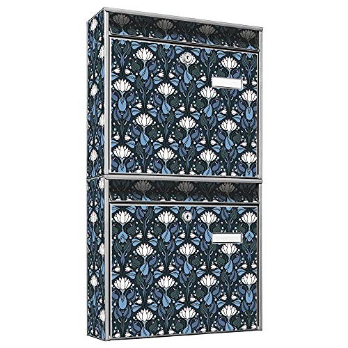 banjado® Briefkastenanlage 2 Fach 36x64x10cm mit Motiv/Briefkasten groß mit Namensschild/Postkasten A4 Einwurf inkl. Montagematerial & je 2 Schlüsseln/Briefkasten ohne Zeitungsfach
