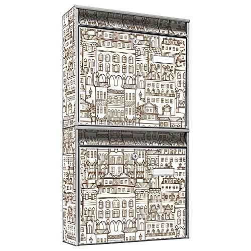 banjado® Briefkastenanlage 2 Fach 36x64x10cm mit Motiv/Briefkasten groß mit Namensschild/Postkasten A4 Einwurf inkl. Montagematerial & je 2 Schlüsseln/Briefkasten ohne Zeitungsfach