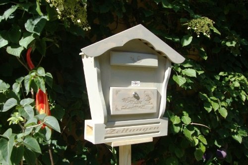 Briefkasten, Holzbriefkasten HBK-SD-HELLGRAU aus Holz hell grau weiss weiß amazon silbergrau Briefkästen Postkasten Spitzdach