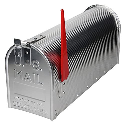 ML-Design U.S. Mailbox mit schwenkbarer rote Fahne, Silber, aus Aluminium, 47,5x16,5x22,5 cm, Retro, Briefkasten im Amerikanisches Design, Standbriefkasten Wandbriefkasten Letterbox Postkasten Postbox