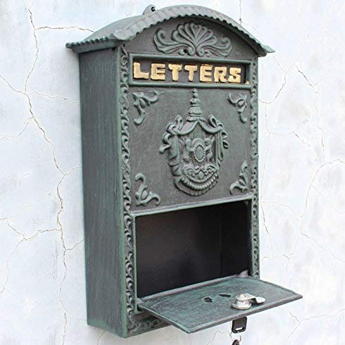 KTYXZJ 6YX83 Briefkasten aus Gusseisen, zur Wandmontage, grünes Logo, Briefkasten, Dekorationen, Briefkasten aus Schmiedeeisen