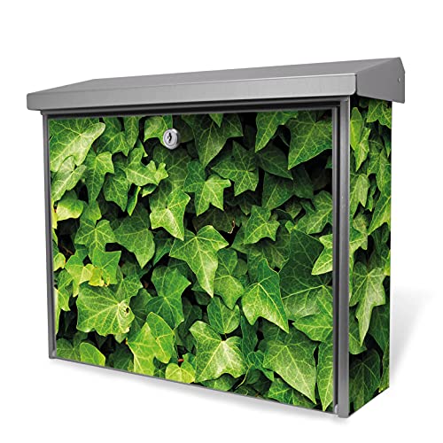 banjado® Burgwächter Briefkasten Edelstahl 38,5x31,5x12cm mit Motiv Efeu/Briefkasten Edelstahl ohne Zeitungsfach/Briefkasten grau/Postkasten inkl. Montagematerial & 2 Schlüsseln