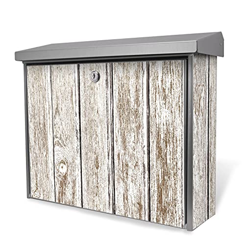 banjado® Burgwächter Briefkasten Edelstahl 38,5x31,5x12cm mit Motiv Weißes Holz/Briefkasten Edelstahl ohne Zeitungsfach/Briefkasten grau/Postkasten inkl. Montagematerial & 2 Schlüsseln