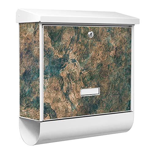 banjado® Burgwächter Briefkasten Weiß 38x39x12cm mit Motiv Kupfer Patina/Briefkasten mit Zeitungsfach/Briefkasten mit Zeitungsrolle/Postkasten inkl. Montagematerial & 2 Schlüsseln