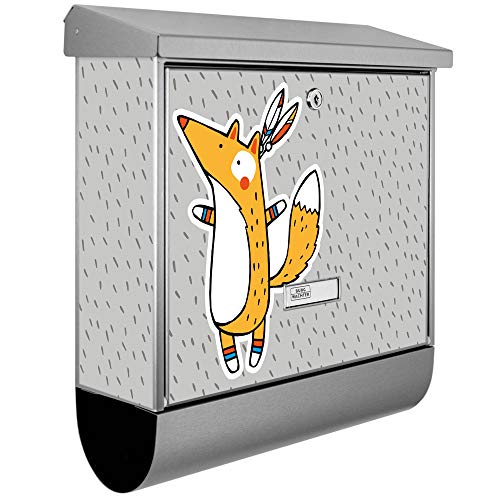 banjado® Burgwächter Briefkasten Edelstahl 38x39x12cm mit Motiv Nils/Briefkasten Edelstahl ohne Zeitungsfach/Briefkasten grau/Postkasten inkl. Montagematerial & 2 Schlüsseln