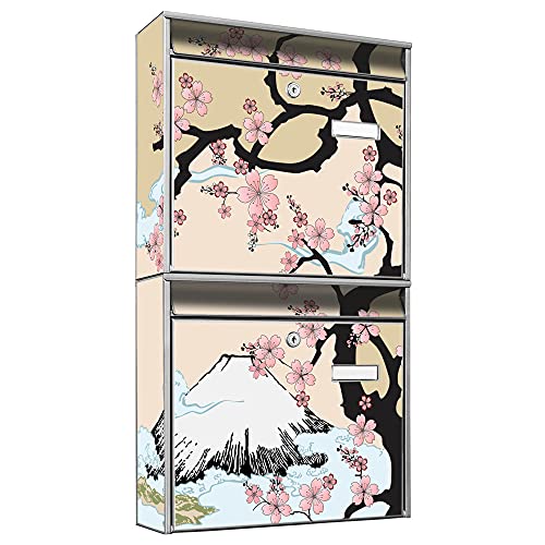 banjado® Briefkastenanlage 2 Fach 36x64x10cm mit Motiv/Briefkasten groß mit Namensschild/Postkasten A4 Einwurf inkl. Montagematerial & je 2 Schlüsseln/Briefkasten ohne Zeitungsfach