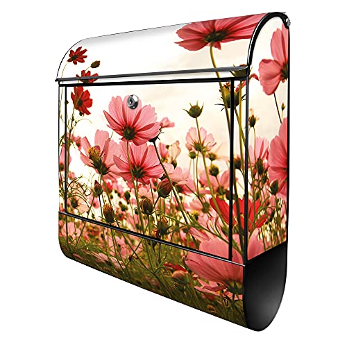 banjado® Design Briefkasten mit Motiv Schmuckkörbchen 39x47x14cm & 2 Schlüssel - Briefkasten Stahl schwarz mit Zeitungsfach pulverbeschichtet - Postkasten A4 Einwurf inkl. Montagematerial