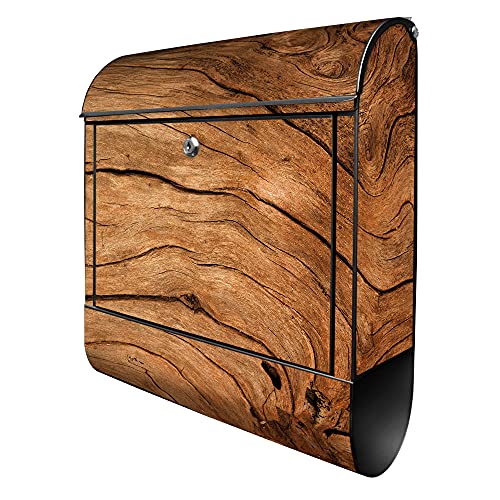 banjado® Design Briefkasten mit Motiv Trockenes Holz 39x47x14cm & 2 Schlüssel - Briefkasten Stahl schwarz mit Zeitungsfach pulverbeschichtet - Postkasten A4 Einwurf inkl. Montagematerial
