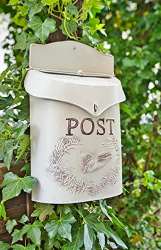 Briefkasten POST aus Metall Shabby Chic Vintage Landhaus Antik Retro Stil (Weiß)