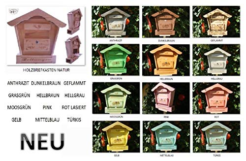 Schöner großer Briefkasten, Holzbriefkasten mit Holz - Deko HBK-SD-TÜRKIS in türkis Antik Look blaugrau für Holzhaus Briefkästen Postkasten Spitzdach