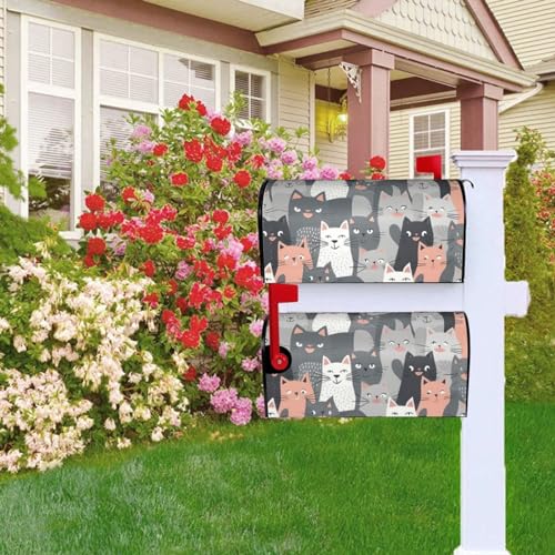 Briefkastenabdeckung, magnetisch, 53,3 x 45,7 cm, niedlich, lustig, graues Katzenmuster, Briefkasten, Willkommensbriefkasten, Outdoor-Briefkastenabdeck ung, Dekoration für Hof, Briefkasten, Garten,